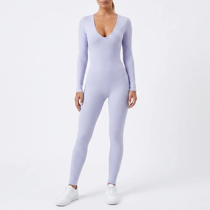 Naked Wardrobe Womens Long Sleeve V-Neck Jumpsuit Periwinkle Blue Size S