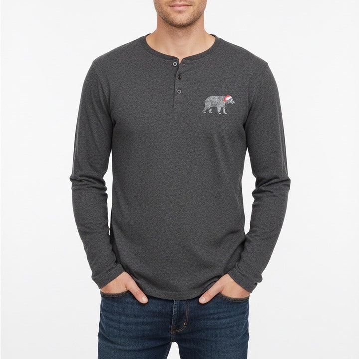 Lucky Brand Pajama Shirt Mens Large Charcoal Gray Cotton Henley Neck Sleepwear