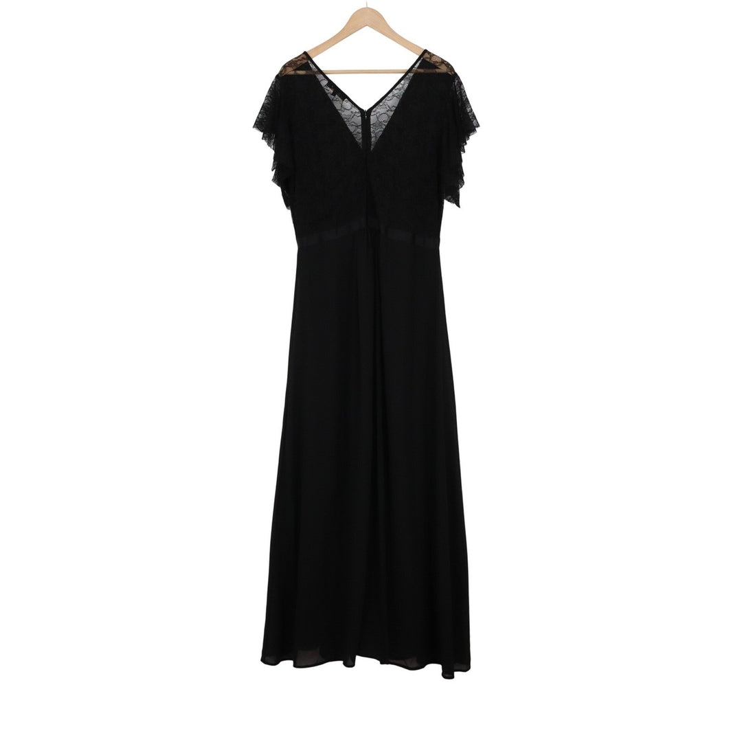 Miusol Black Lace V-Neck Flutter Sleeve Formal Maxi Gown Dress XXL