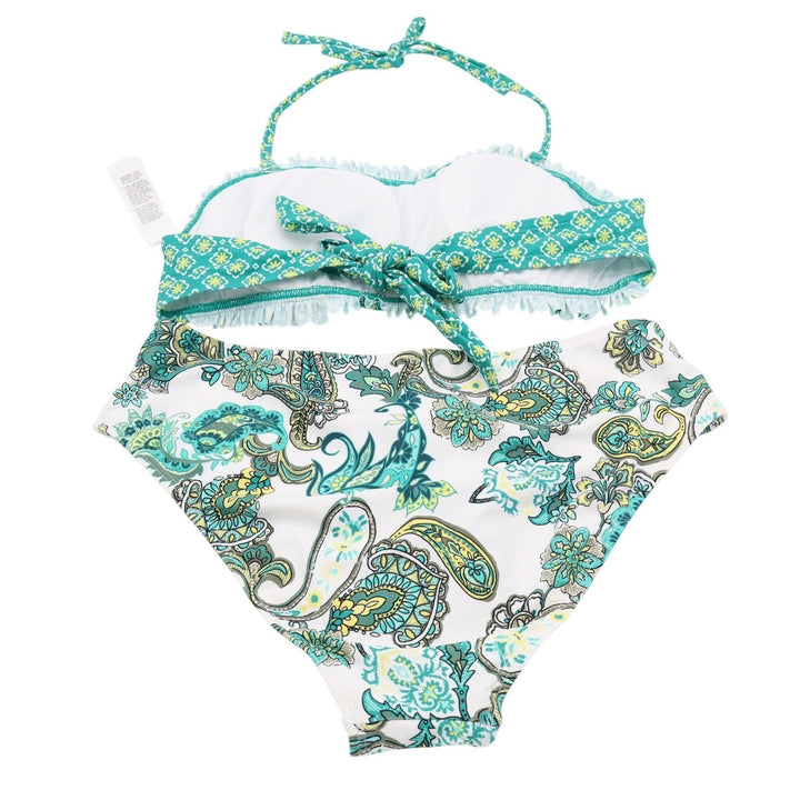 Cupshe Womens Medium Smocked Bandeau Halter Paisley High Waist Bikini Set Teal