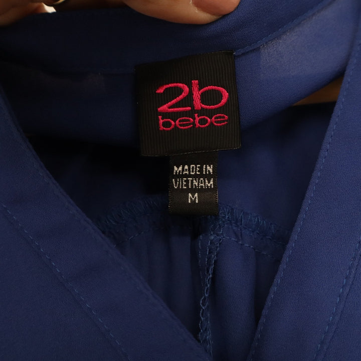 2b bebe Cobalt Blue High-Low Chiffon Blouse Womens Medium 3/4 Sleeve V-Neck Top