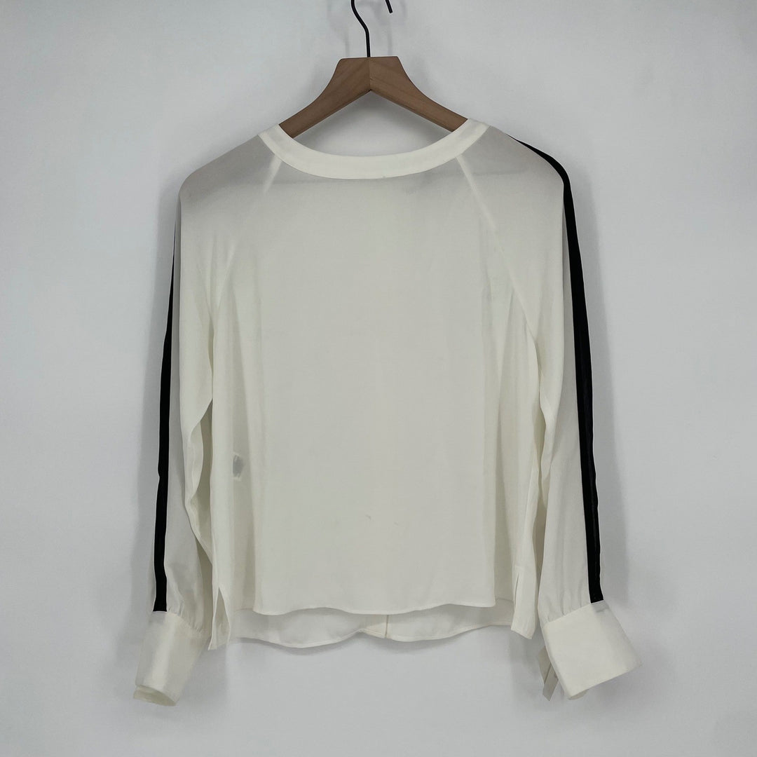 Rachel Rachel Roy Cream Black Stripe Long Sleeve Button Up Blouse Shirt Top S