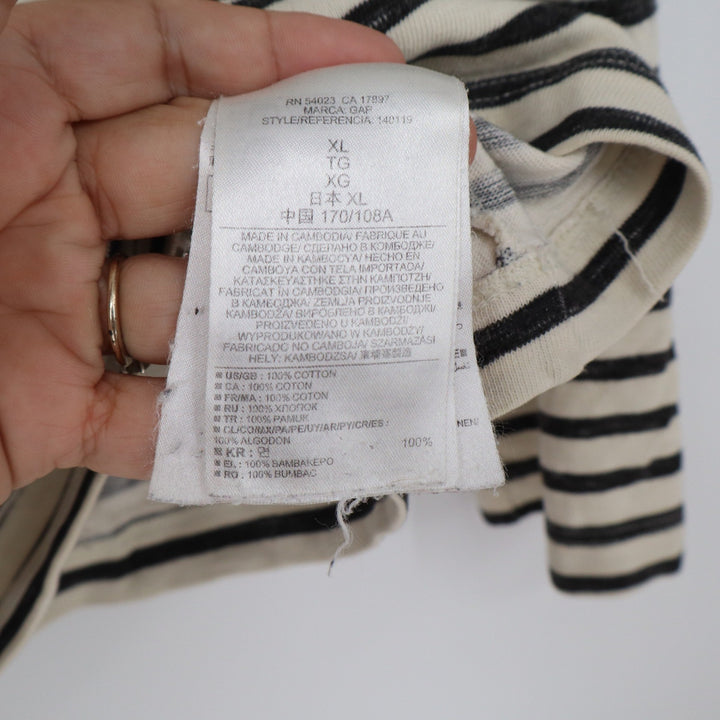 Gap Womens XL Striped Long Sleeve Boat Neck Cotton Tee Cream Black