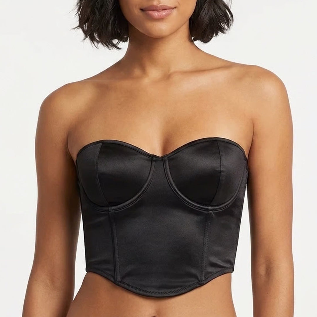 Curvation Black Strapless Underwire Bustier Corset Top 40DD Hook Eye