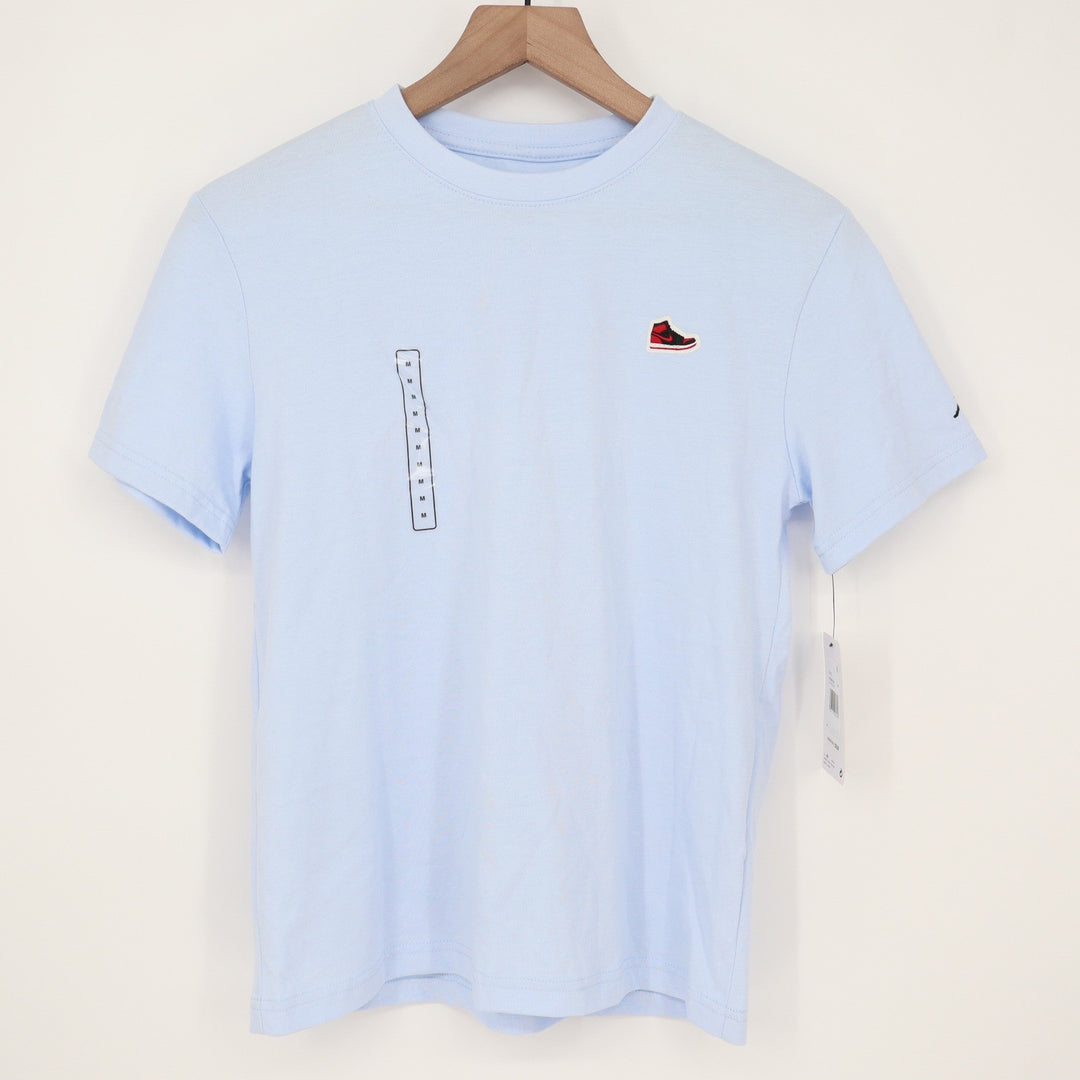 Jordan Boys Hydrogen Blue AJ1 Sneaker Patch T-Shirt Medium 10-12 9