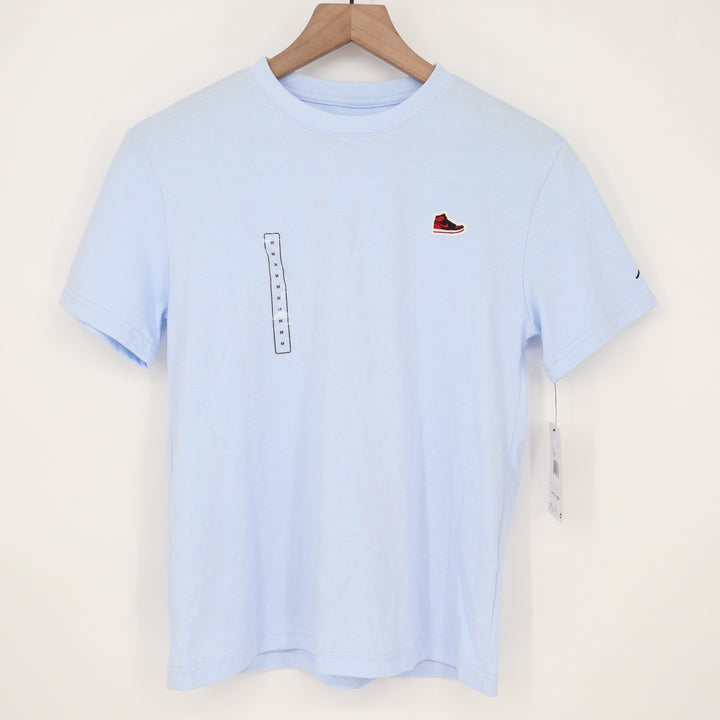 Jordan Boys Hydrogen Blue AJ1 Sneaker Patch T-Shirt Medium 10-12 9