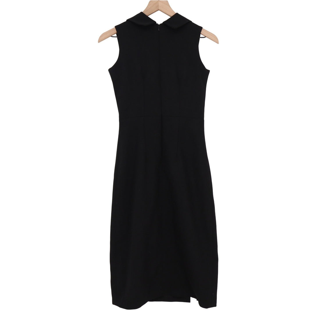 Black Sleeveless Double Breasted Sheath Dress Gold Buttons Front Slits Sz S/M
