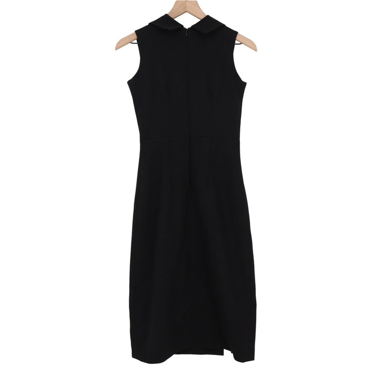 Black Sleeveless Double Breasted Sheath Dress Gold Buttons Front Slits Sz S/M