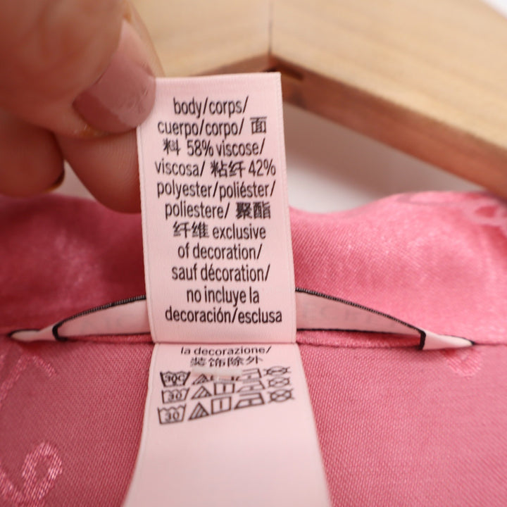 Victoria's Secret Pink Satin Logo Script Romper XL Short Sleeve Button Front