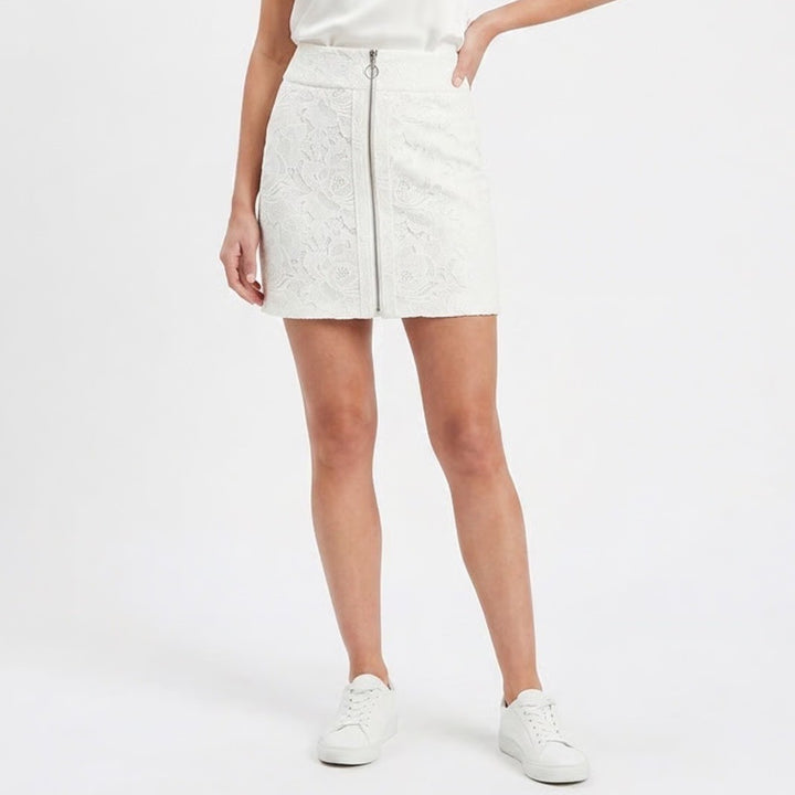INC International Concepts White Floral Lace Mini Skirt Front Zipper Size 6