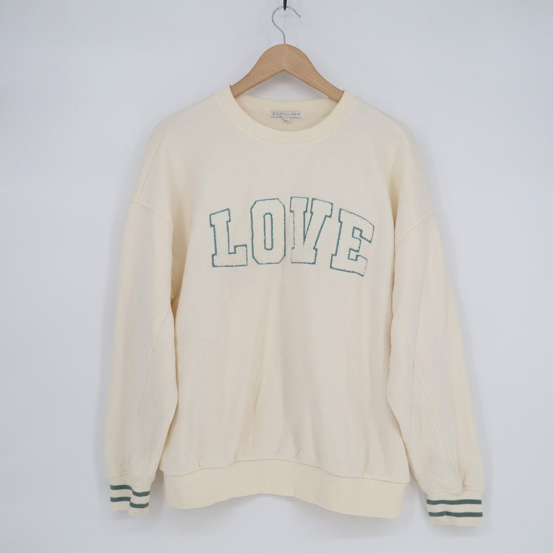 Z Supply Baseline Love Sweatshirt Womens Medium Beige Cotton Ribbed Crew Neck
