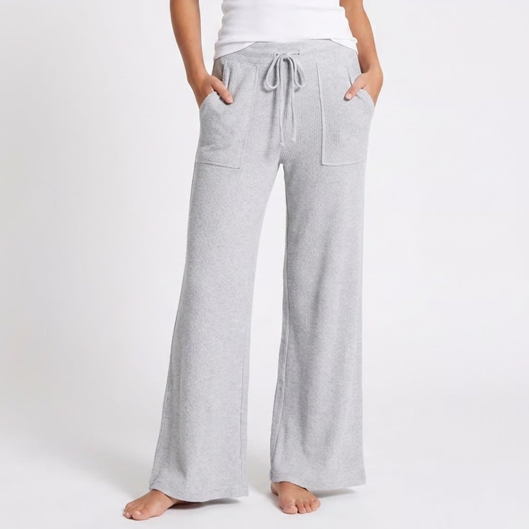 Aerie Wide Leg Cropped Pants Womens Medium Gray Ribbed Chunky Knit Drawstring