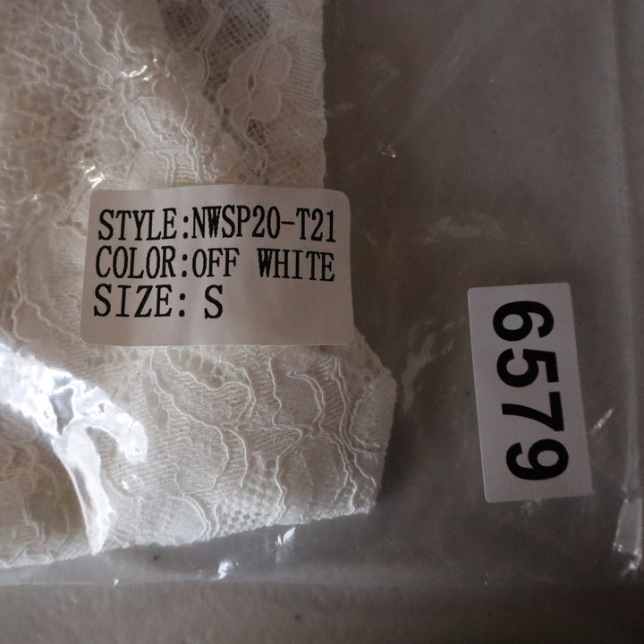 Naked Wardrobe Off White Floral Lace Ruffle Draped Crop Top Small
