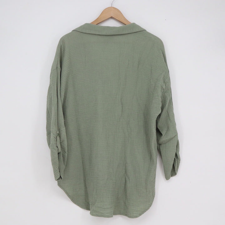 Kona Sol Sage Green Cotton Gauze Button Down Shirt XL Oversized Beach Cover Up