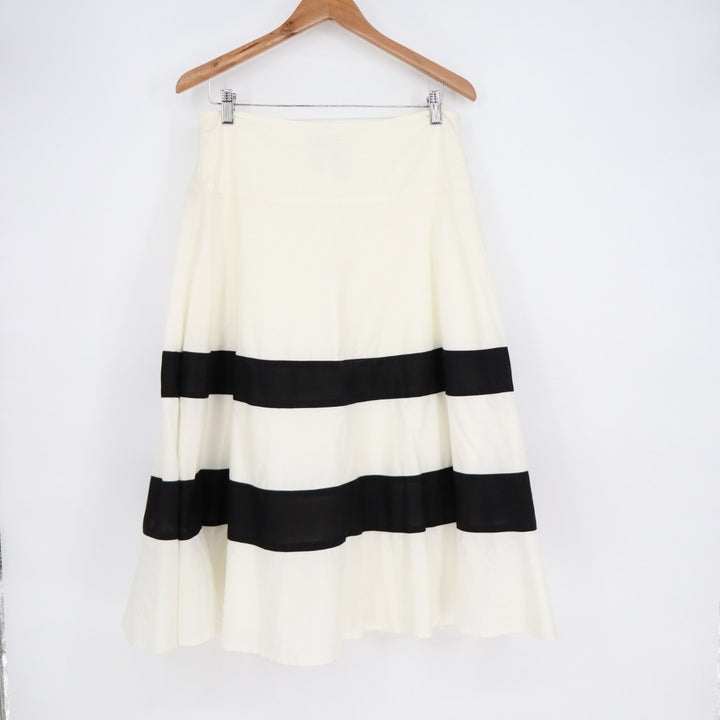 Nine West A-Line Flare Skirt Womens 10 White Black Striped Cotton High Waist