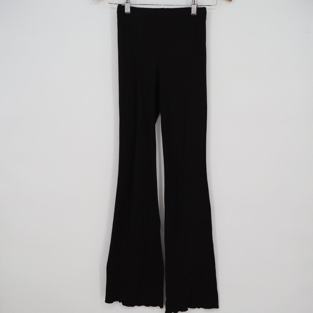 Forever 21 Womens Small Black Ribbed Knit Flare Pants Lettuce Edge Bell Bottoms