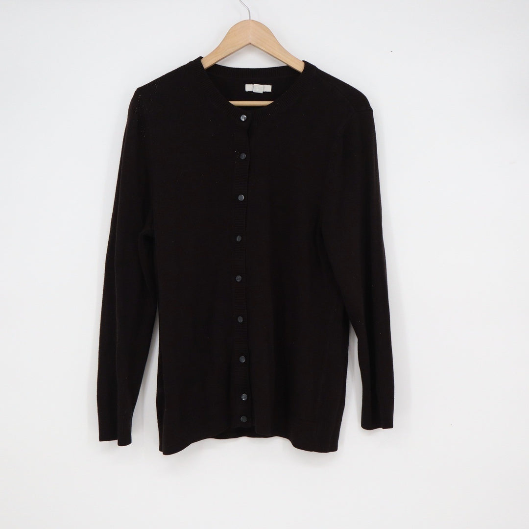 Croft & Barrow Womens XL Black Button Front Crew Neck Cardigan Sweater