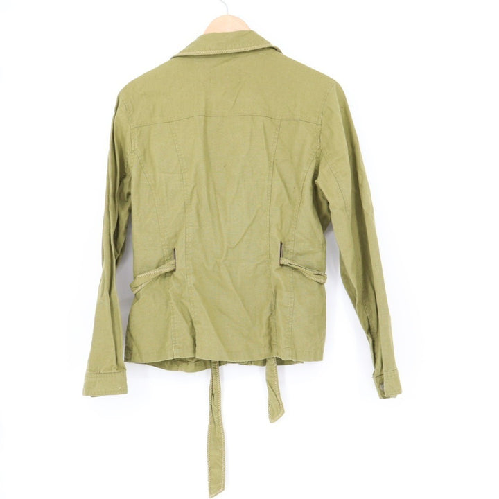 AMI Military Jacket Womens L Olive Green Waist Belt Spread Collar Button Front