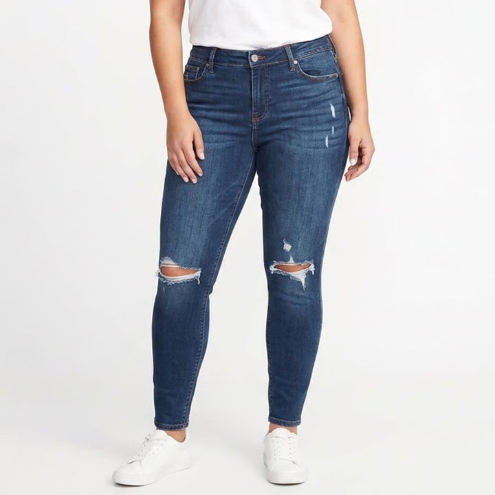 Old Navy Rockstar Skinny Jeans Womens 10 Dark Wash Distressed Ripped Mid Rise