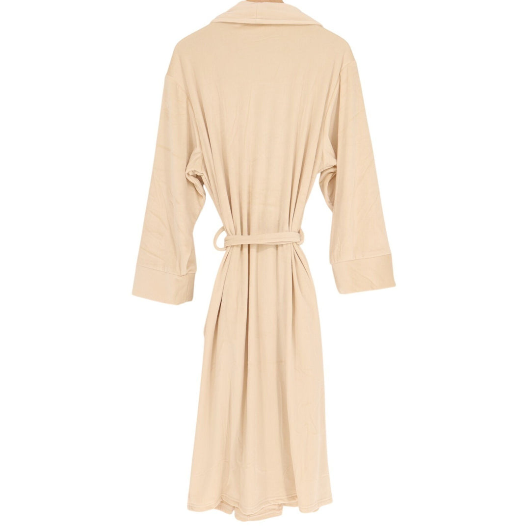 Pure Fiber Wrap Bathrobe Unisex Large Beige Stretch Fleece Tie Belt Shawl Collar