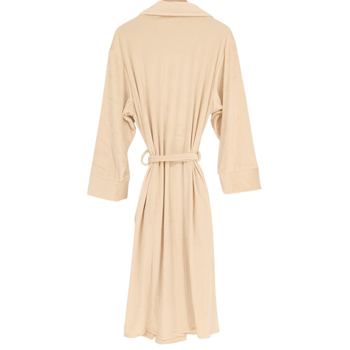 Pure Fiber Wrap Bathrobe Unisex Large Beige Stretch Fleece Tie Belt Shawl Collar