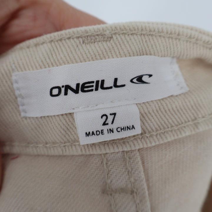 ONeill Womens Distressed Denim Shorts Cream Off-White Size 27 High Rise Frayed