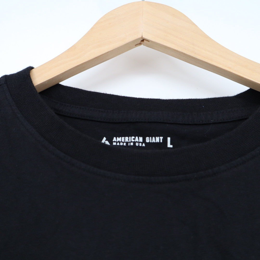 American Giant Mens Black Pocket T Shirt Crew Neck Cotton Made in USA Size L
