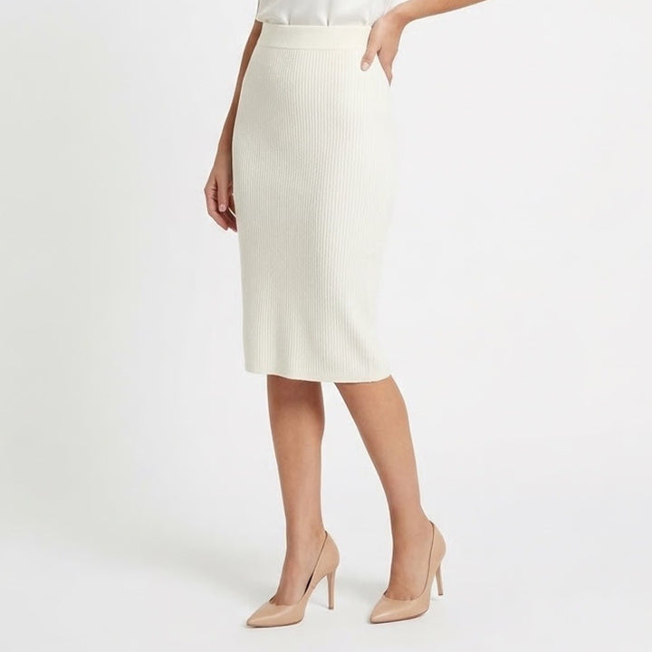 Naked Wardrobe Cream Bodycon Midi Pencil Skirt Womens 1X
