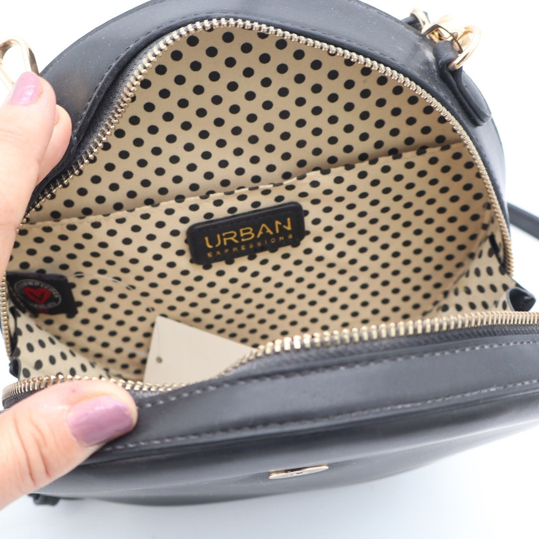Francesca's Urban Expressions Round Cante Black Crossbody Bag Woven Buckle NEW