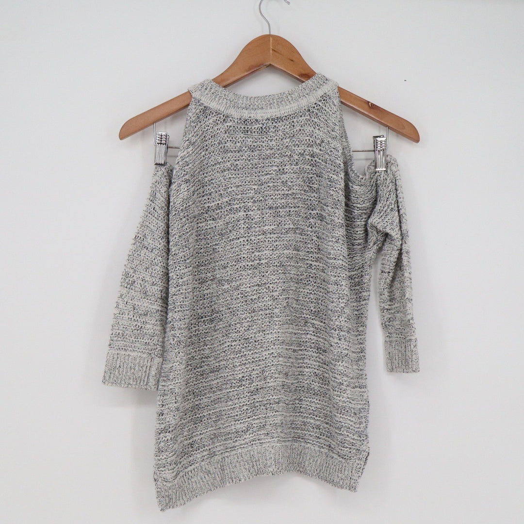 Express Womens Cold Shoulder Marled Knit Sweater Grey White Size XS