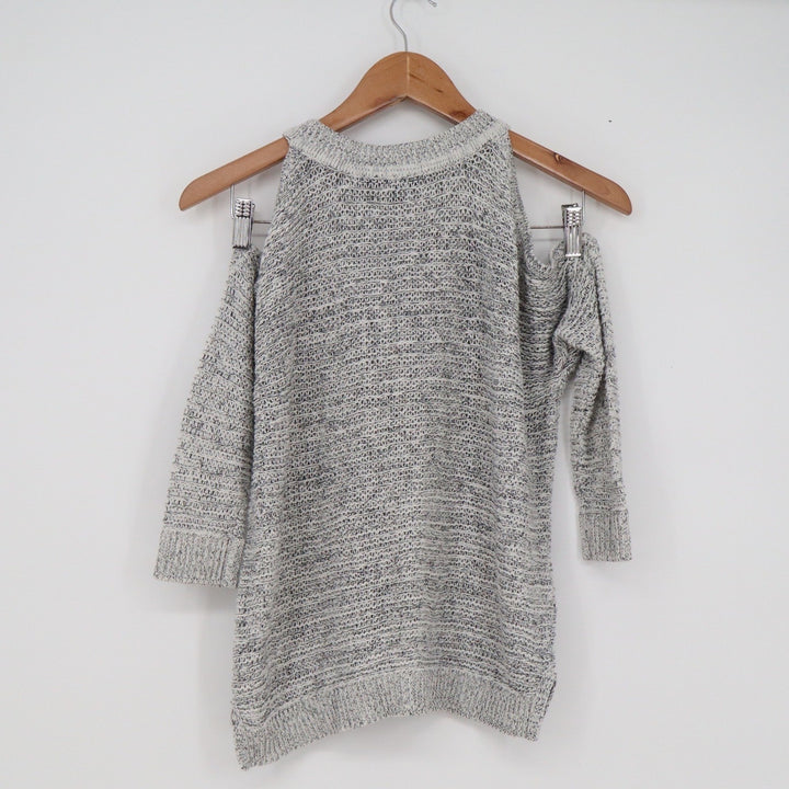 Express Womens Cold Shoulder Marled Knit Sweater Grey White Size XS