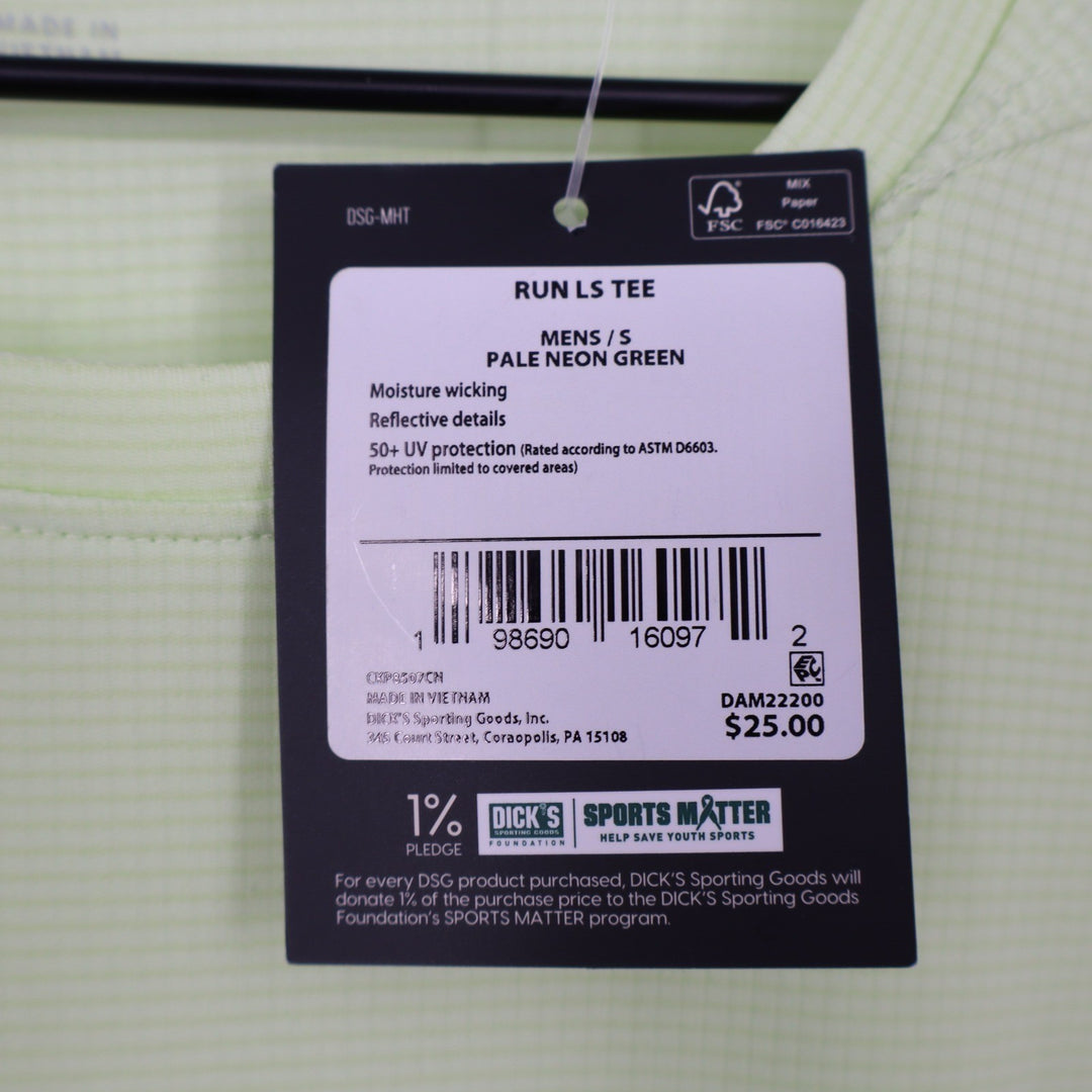 DSG Mens Run LS Tee Pale Neon Green Reflective UV Protection Shirt S
