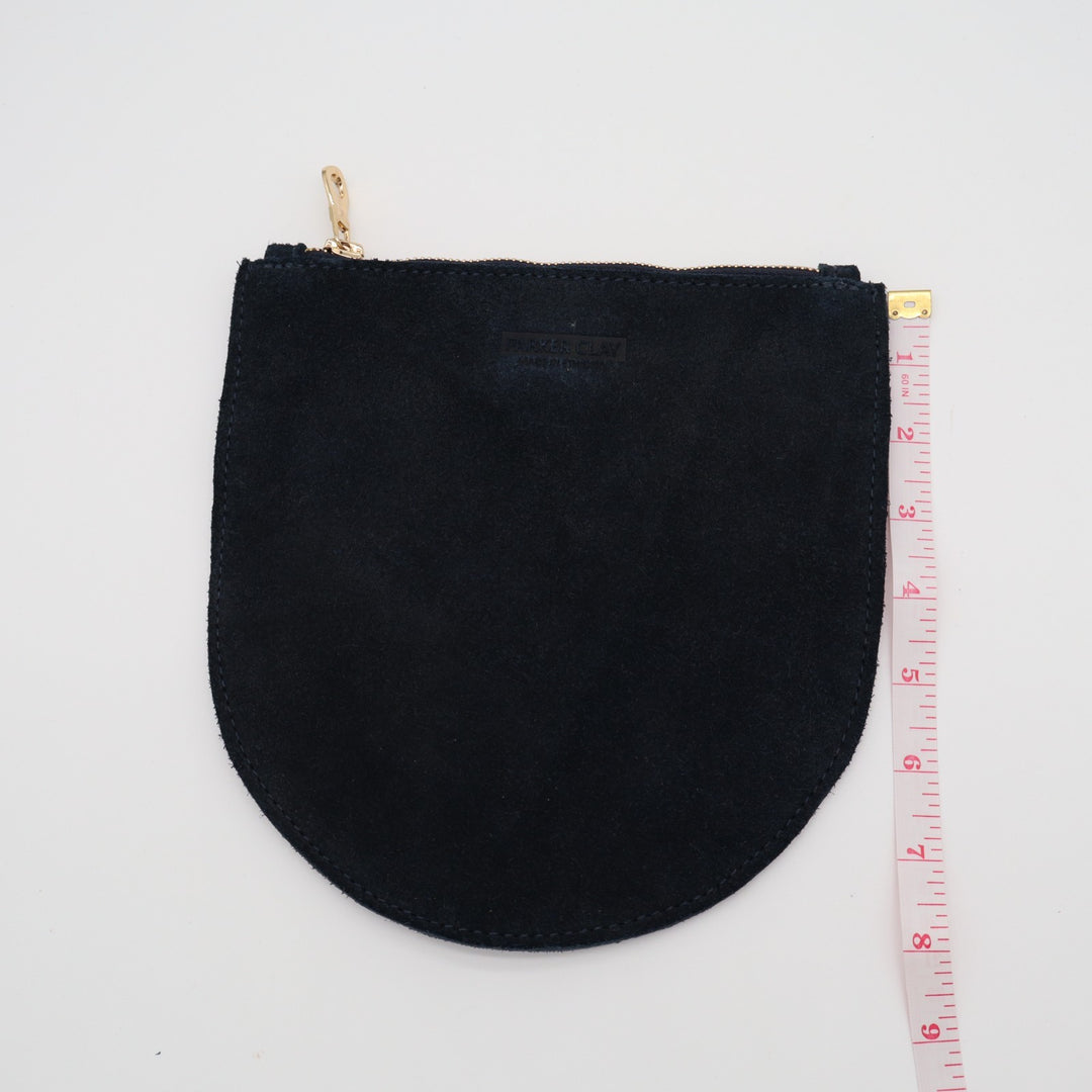 Parker Clay Womens U-Pouch Slate Gray Suede Crescent-Shaped Zipper Purse