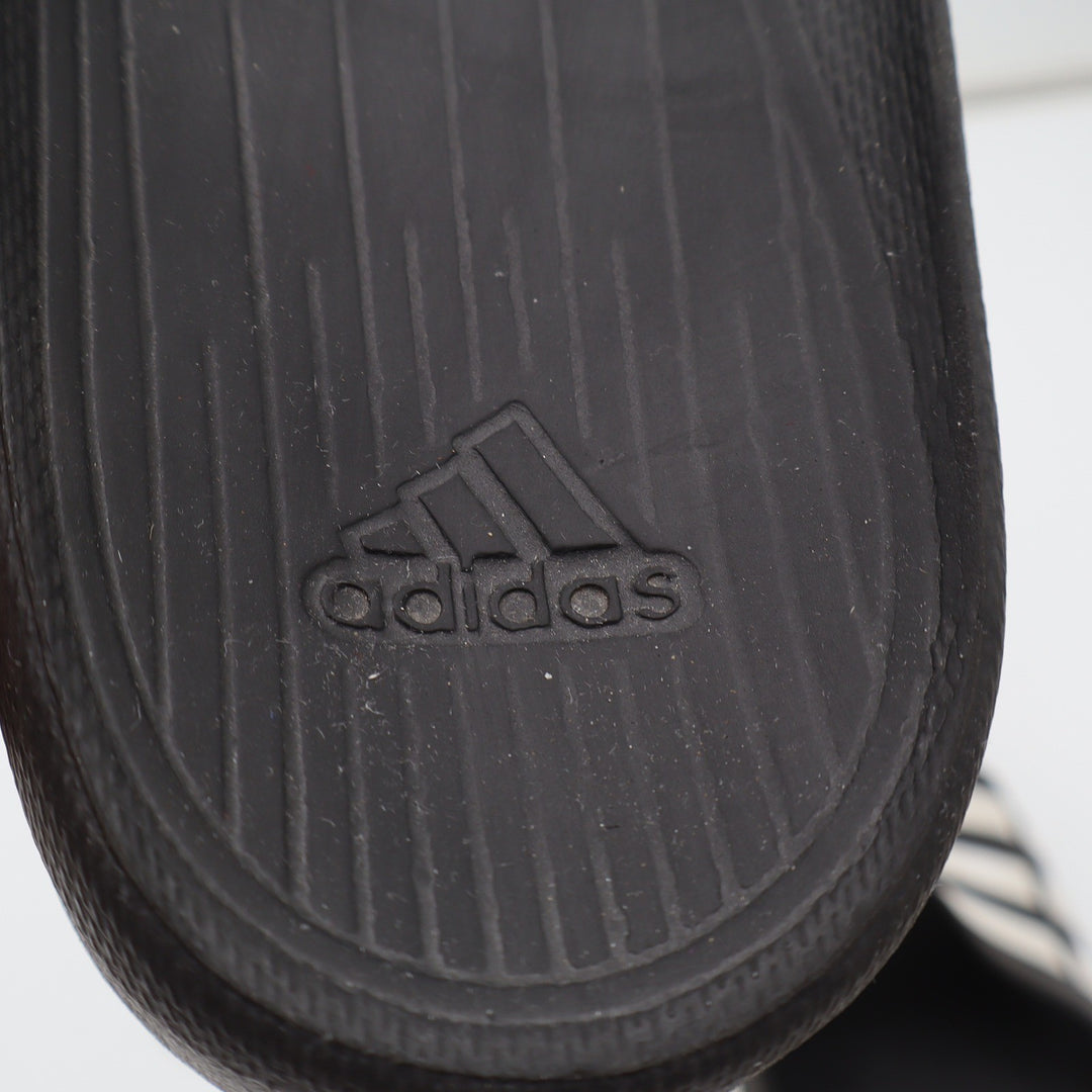adidas Sandals Men 10 Adilette Aqua Black White Striped Slide Athletic Good