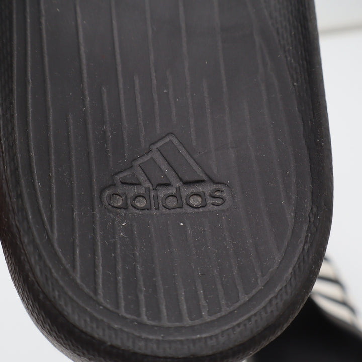 adidas Sandals Men 10 Adilette Aqua Black White Striped Slide Athletic Good