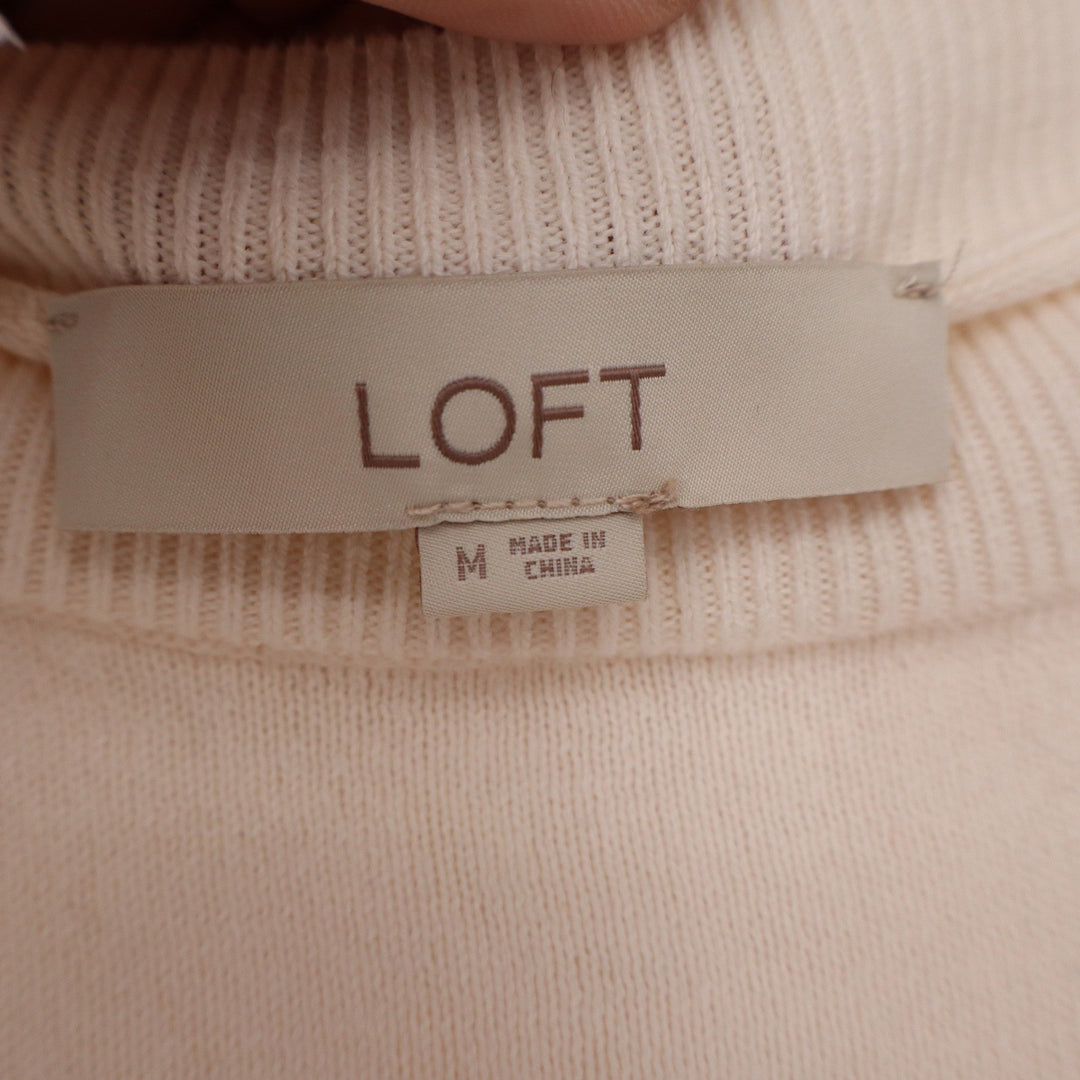 LOFT Cream Mixed Media Layered Puff Sleeve Cotton Sweater Top Womens Size M
