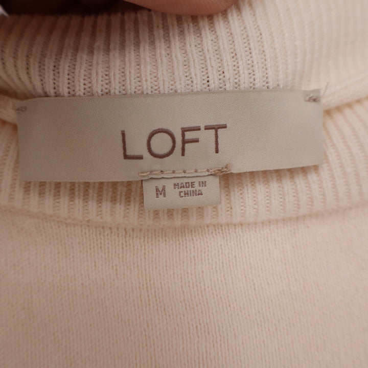 LOFT Cream Mixed Media Layered Puff Sleeve Cotton Sweater Top Womens Size M