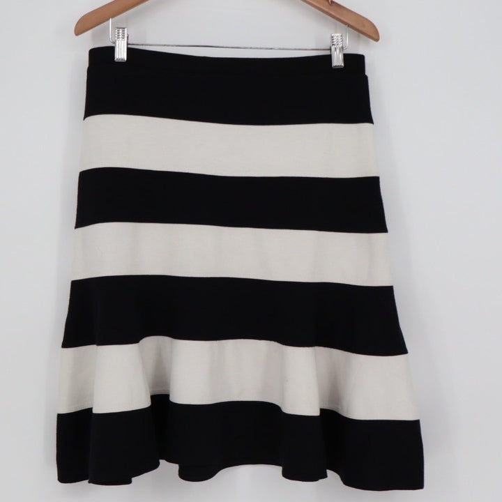 Spense Black White Stripe Midi Skirt Size L Elastic Waist Flared Skirt