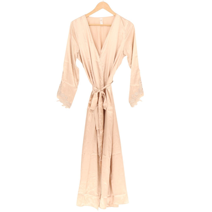Flora Nikrooz Stella Robe Womens Small Beige Shimmer Venice Trim Belted Waist