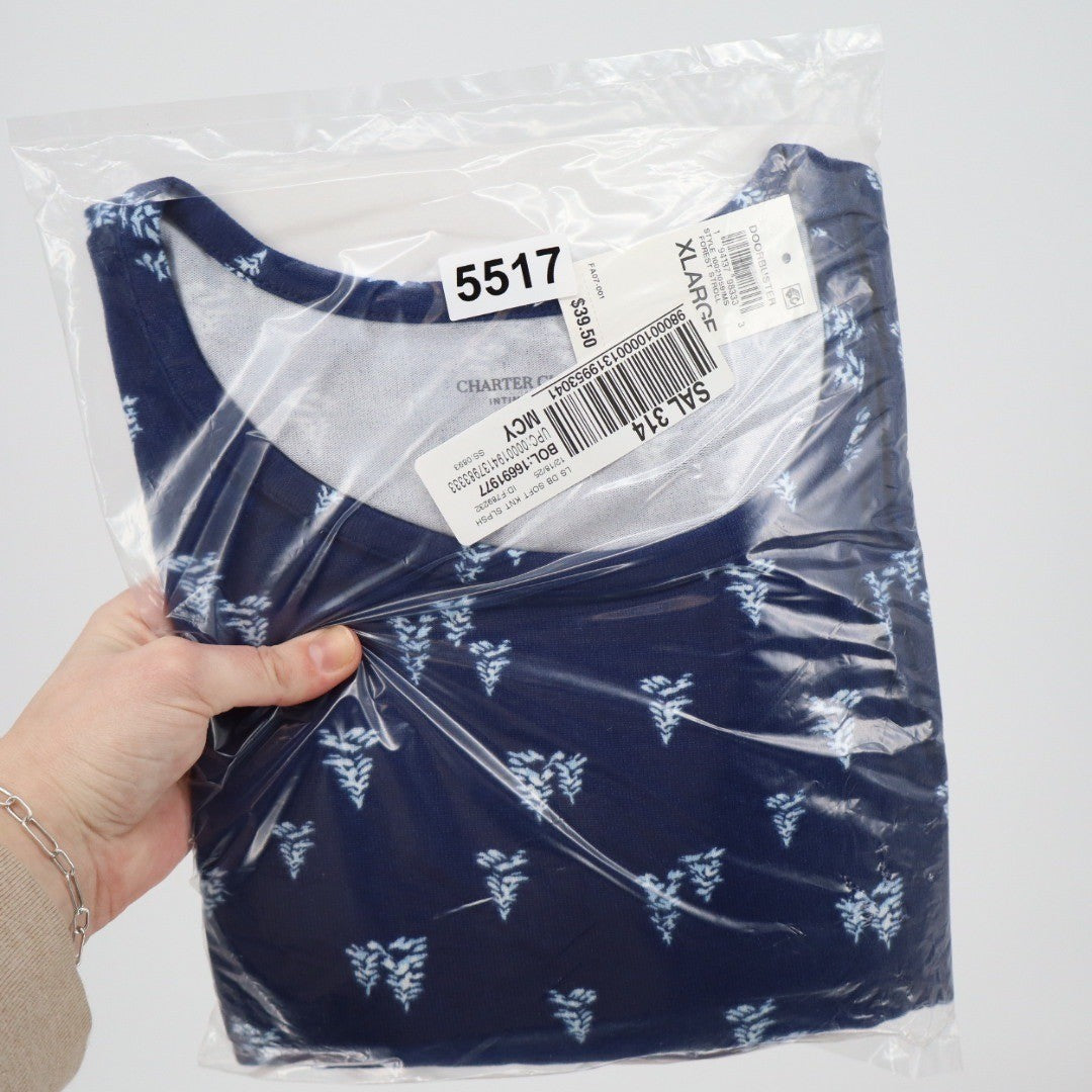 Charter Club Intimates Sleep Shirt XL Navy Blue Pine Tree Print Long Sleeve NEW