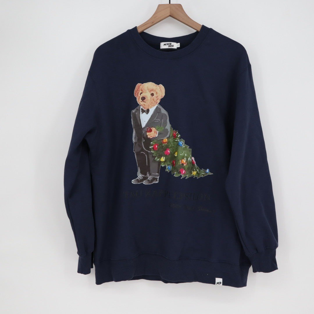 Merch Pier Navy Blue Crewneck Sweatshirt Tau Kappa Epsilon Bear Graphic L