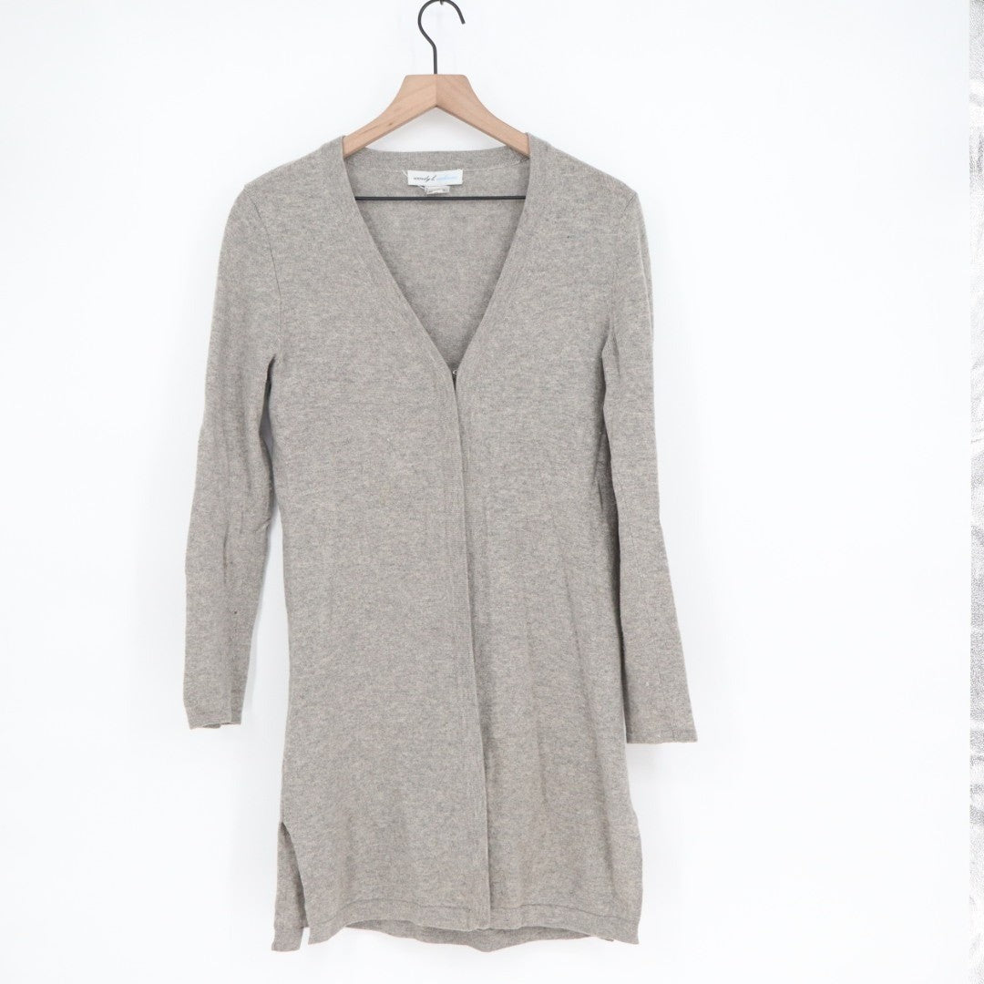 Wendy B. Cashmere Cardigan Sweater Womens Medium Gray Knit Side Slit Knee Length
