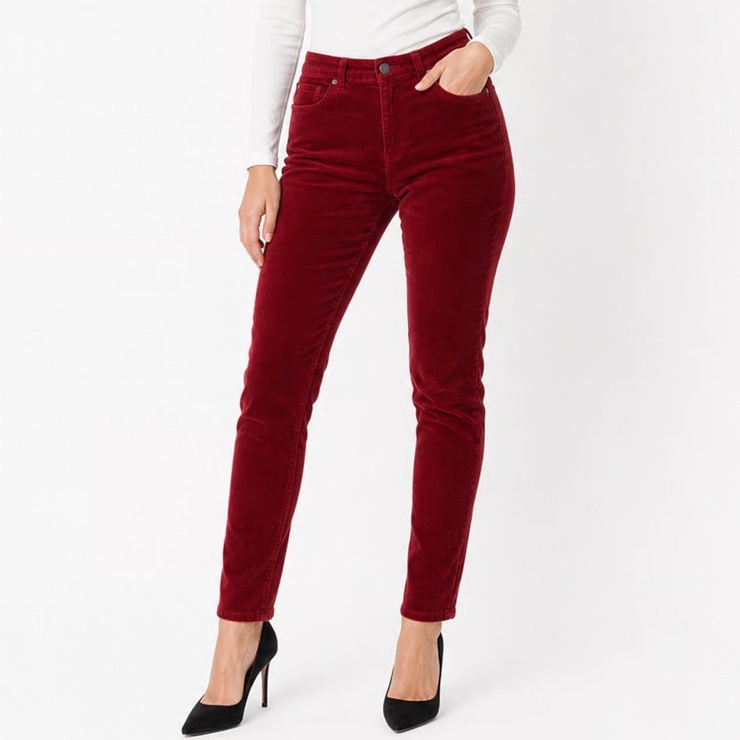Kut from the Kloth Mia Toothpick Skinny Corduroy Pants Burgundy Red Size 6