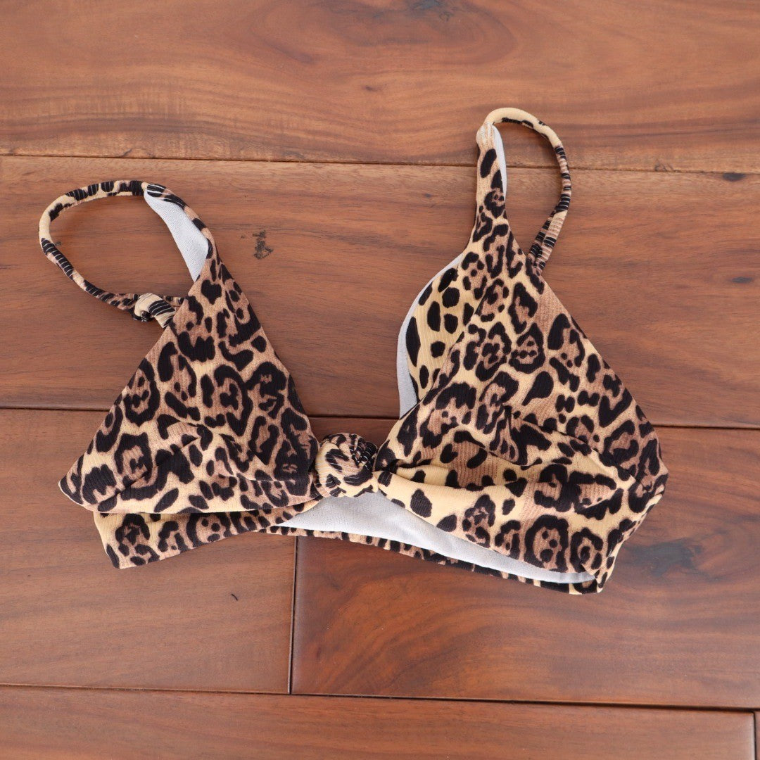 ASOS DESIGN Leopard Print Triangle Bikini Top Knot Detail Swimwear US 2
