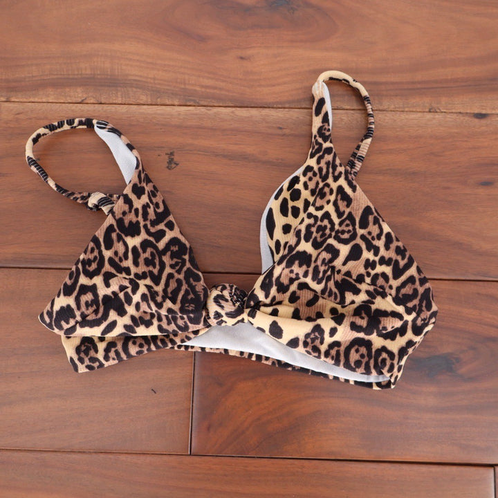 ASOS DESIGN Leopard Print Triangle Bikini Top Knot Detail Swimwear US 2