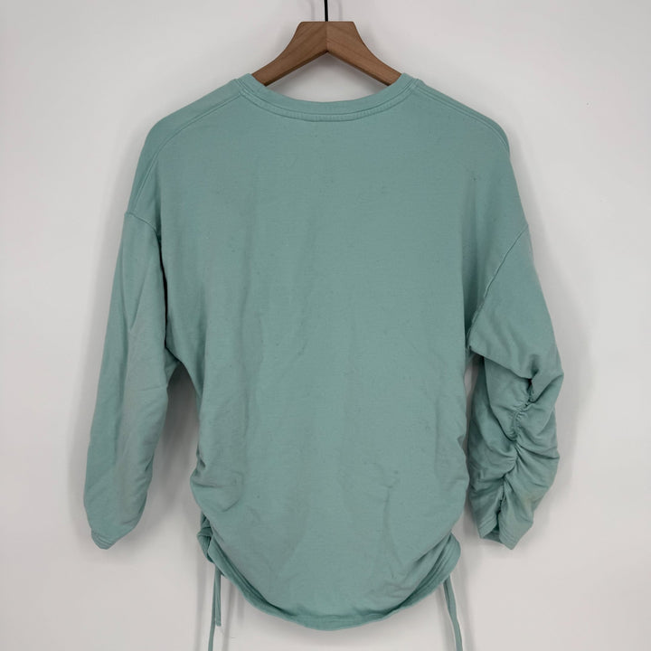 Athleta Lombard Ruched Sweatshirt Womens Medium Mint Blue Stretch Down Shoulder