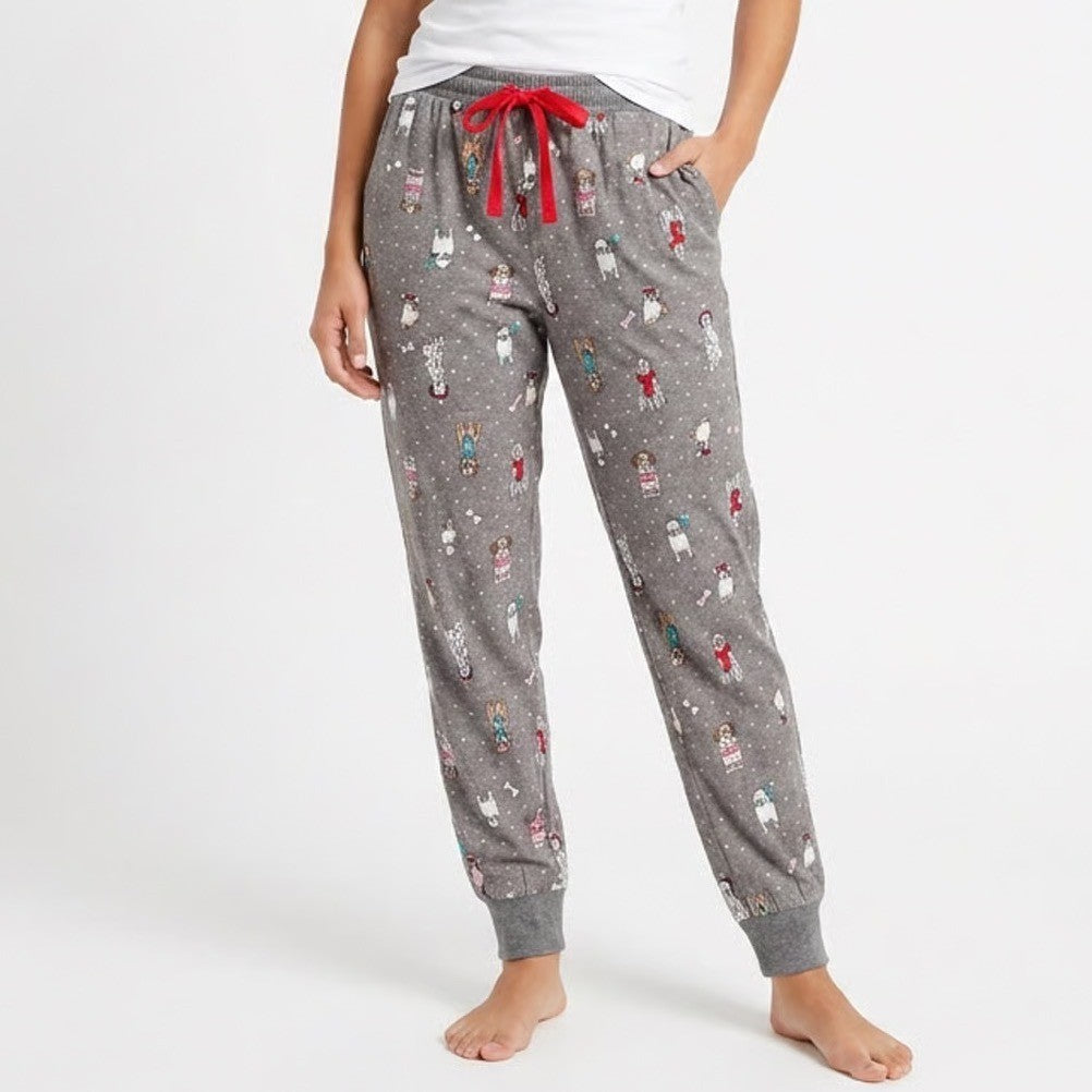 Secret Treasures Womens Gray Holiday Dog Print Cotton Pajama Jogger Pants Small
