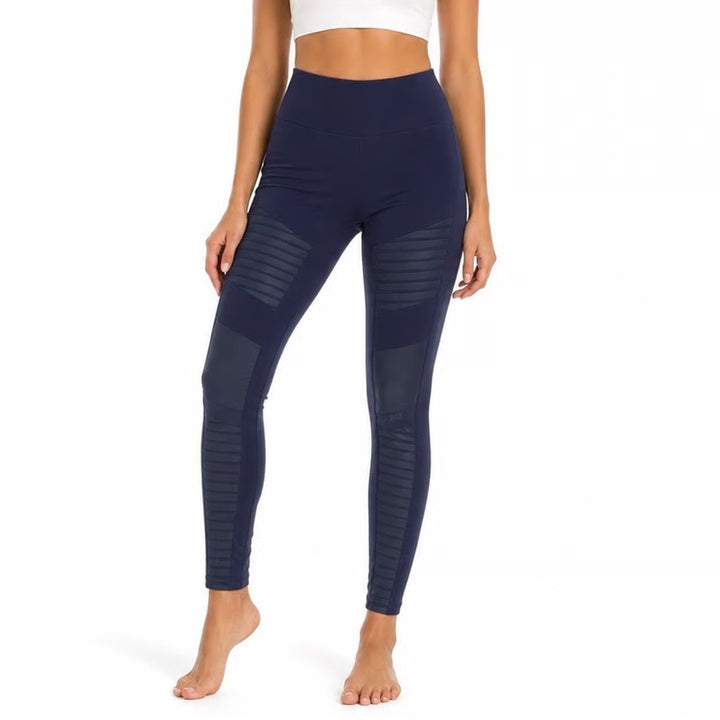 Alo Leggings Womens M Moto Navy Blue Quilted Mesh Activewear Excellent
