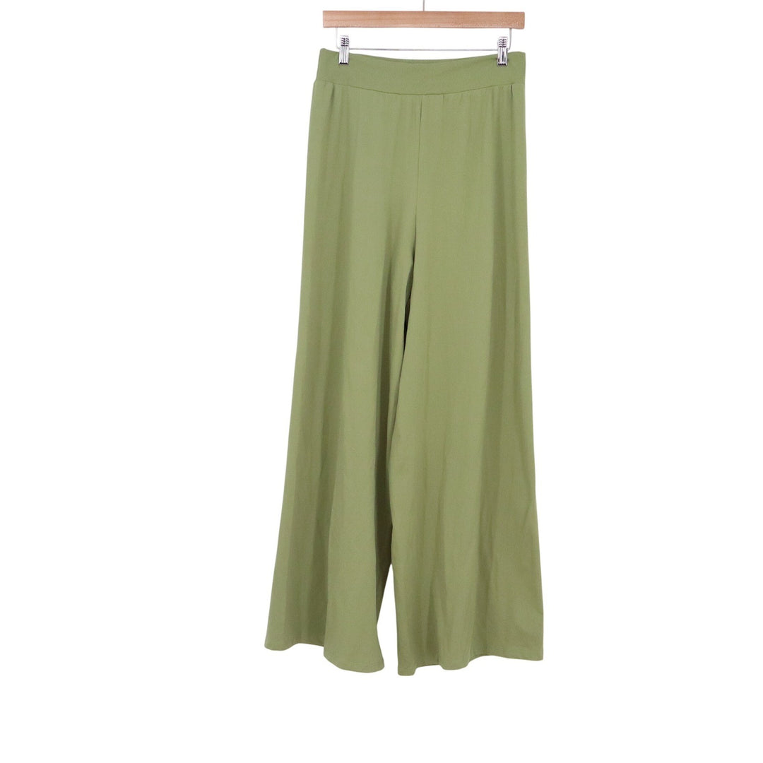 OQQ Womens Sage Green Ribbed Wide Leg Yoga Pants High Waisted Lounge Size L
