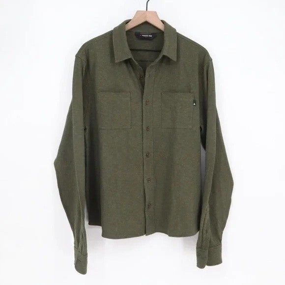 American Giant Premium Slub Shirt Mens L Olive Green Cotton Back Yoke Button Up